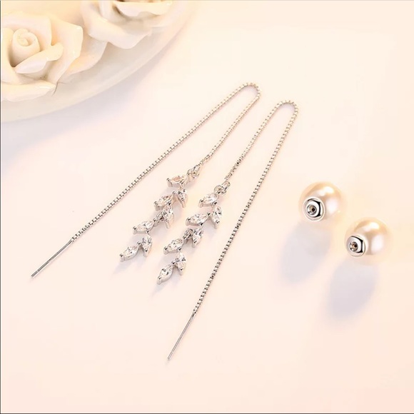 🌟 Sterling Silver Pearl Long Earrings - Picture 2 of 4